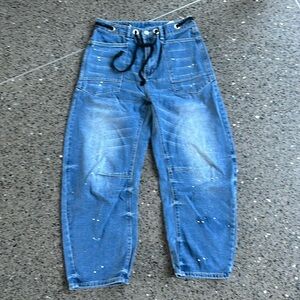 Cicy Bell,Baggy Barrel Horseshoe Jeans Wide Leg Drawstring Vintage Denim, 8, EUC